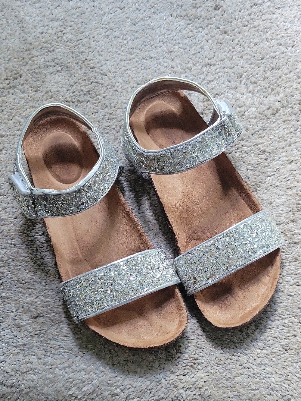 Girls' Sz 4 J. Crew Silver Glitter Strap Sandals - Kids Shoes